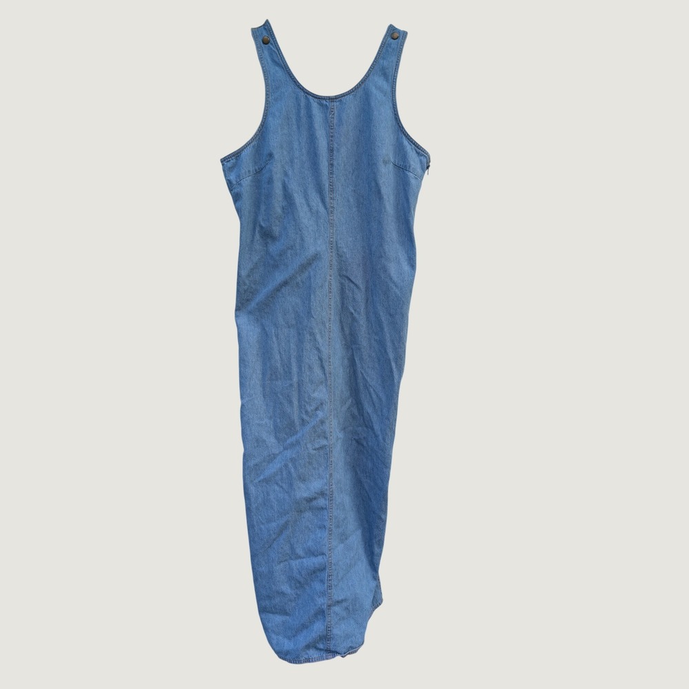 NEWPORT NEWS 90s‎ Minimalist Dress Womens 16 Blue Denim Maxi Lagenlook Pinafore